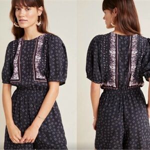 Adorable NWT Black and Pink Patterned Romper from Anthropologie